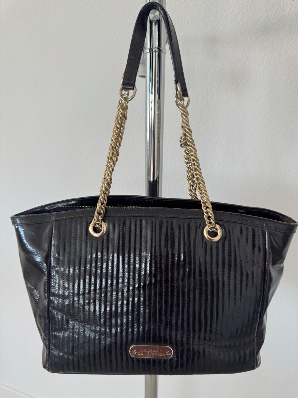 Versace Collection Eggplant Patent Leather Tote, Preowned